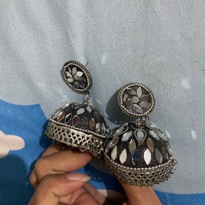 Mirror Oxidised Jhumka