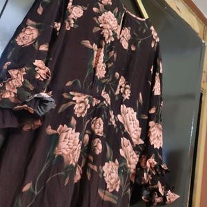 Coffee Brown Floral Printed Dress For 42 Bust