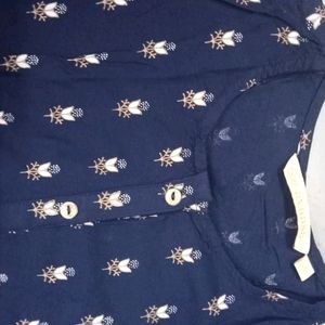 Navy Printed A Line Kurti