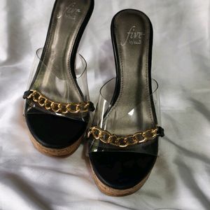 Clear-Strap Stilettos with Chain Accent