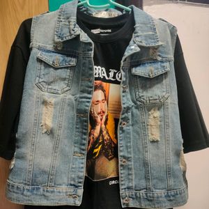 Denim Jacket And Black Tshirt Combo