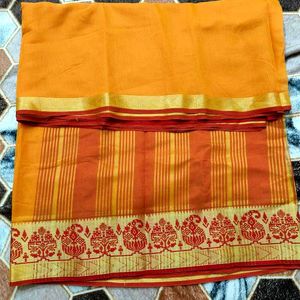 Mustard Yellow Cotton Blend Saree