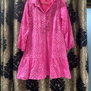 Pink shiffli shirt dress