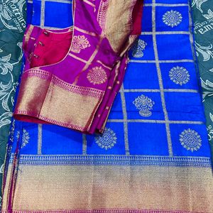 Blue combination Saree with blouse