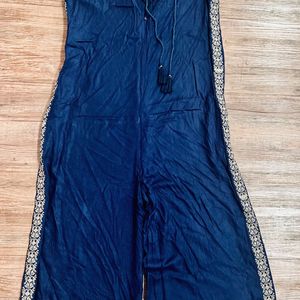 3/4th Jumpsuit With Embroidery: Navy Blue: Medium