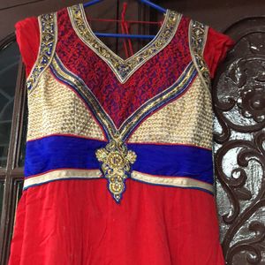 Blue And Red Kurti Set