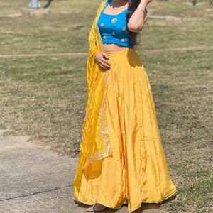 Yellow Blue Lehnga Set With Dupatta