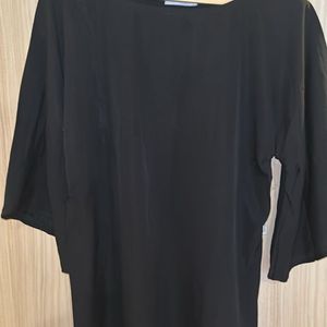 Black Solid Crepe Flare Sleeve Top