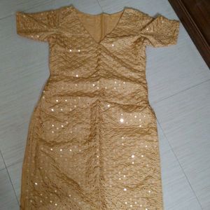 Mirror Work Ladies Kurti, With Cotton Lining Underneath. Golden Colour.