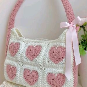 Cute Heart Crochet Shoulder Bag