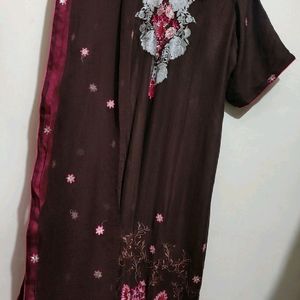 Cofee Brown Embroidry Work Suit Salwar & Dupatta