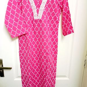 Cotton V Neck Pink Colour Stitched Kurta