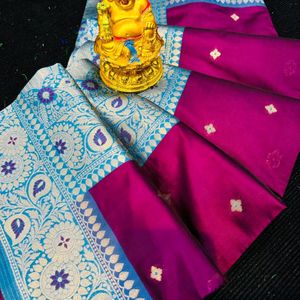 *Lichi silk saree with zari weaving work*