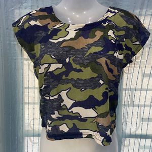 Green & Blue Camo Abstract Crop Top. To Fit Bust -