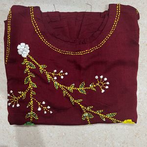 Maroon Embroidered Sleeveless Straight Summer Wear