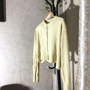 Yellow Cardigan Crop Sweater Full Sleeve