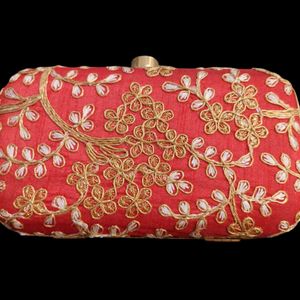 Classy Embroidered red Box Clutch