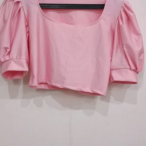 Stretchable Crop Top/Blouse With Puff Sleeves