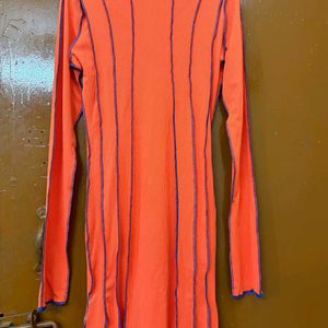 Savana Orange Ribbed Stripped Bodycon Dress