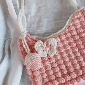 Crochet Peach Pink Popcorn HandBag