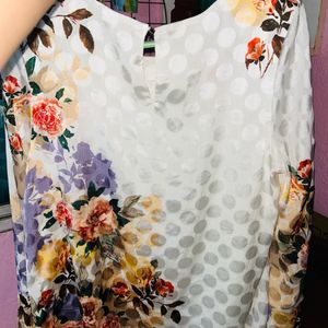 White Bell Sleeved Top With Flowers