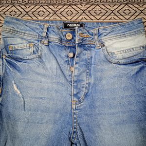 Unisex Denim Blue Wripped Jeans