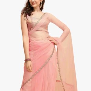 Brand New Net Peach Colour Saree