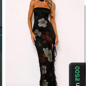 Newme Asia Tube Maxi Bodycon Black Floral Dress