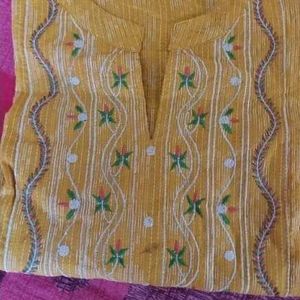 Women Yellow Embroidery Kurti