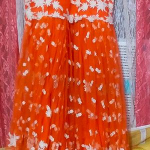 Festive Seasion Offer  Fancy  orange net gown