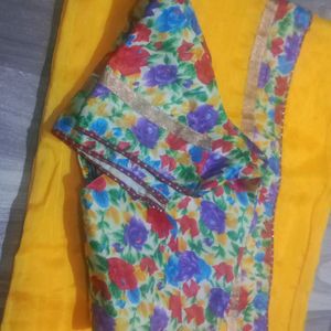 Bright Yellow Saree With Stitched Blouse