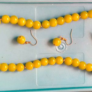 Parrot Green Color Bead Mala Earrings Set