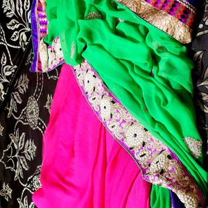 Heavy Designer Pink And Green Saree