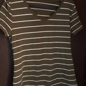 Olive Green Tshirt With White Stripes