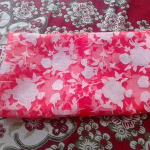 Tomamto Red Organza FABRIC Sparkle Flower Pattern