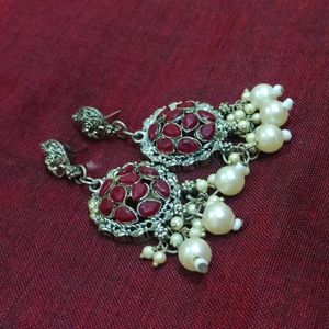 Pearl Red Stone Earring