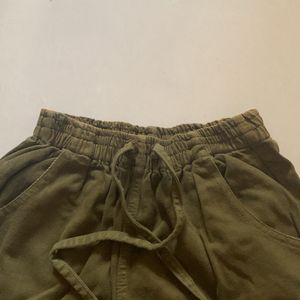 Olive Green High Rise Cargo Jeans