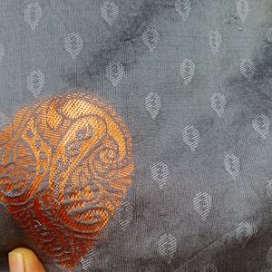 Grey And Copper Fancy Silk Saree