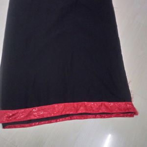 Party Wear Black& Red Sequence Border Saree