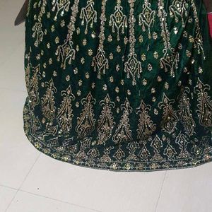 Beautiful hand work bottle green gown