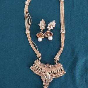 Earrings And Necklace Set, Golden