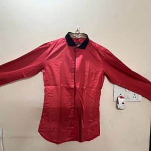 Red Shirt For Men-Velvet Collar- Party Wear -Mediu