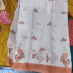 Cotton Printed Design Saree With Stiched Blouse