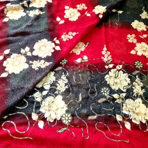 Chamki Work Saree Red Gray Combination