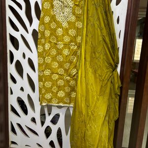 Olive Round Neck Embroidered Shalwar Suit