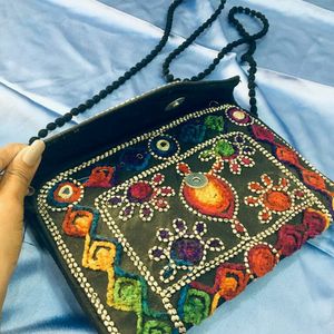 Black Colourfull Print Boho Style Sling