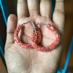 ROUND GLITTER PINK EARRINGS