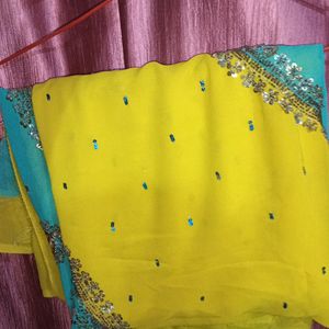 Lime Green Heavy Saree Along Stiched Blouse