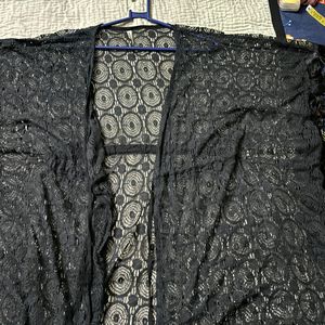 Black Fringe Kimono-style Shrug