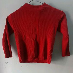 (2-3.5 Year) Girls Red Full Neck Sweater